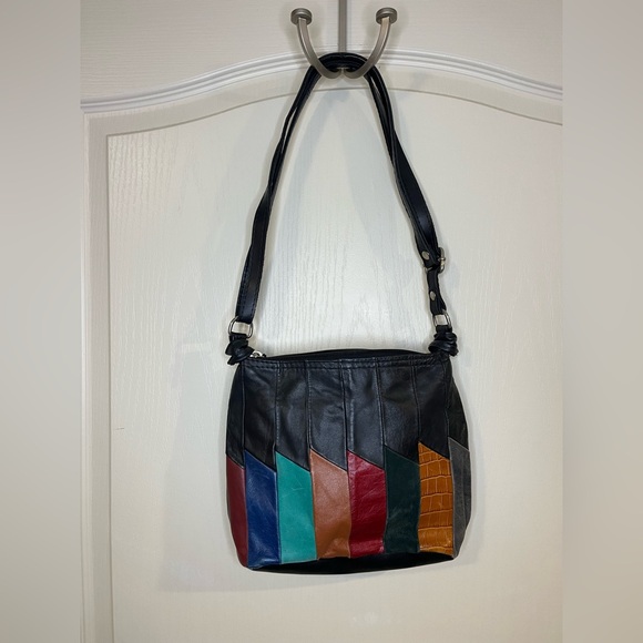 Vintage Black Multi-Color Leather Crossbody Bag - Picture 2 of 6